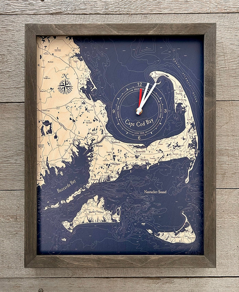 Cape Cod framed tide and time clock, light frame