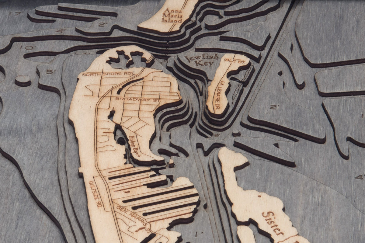 Longboat Key, Florida 3D wood map, light frame