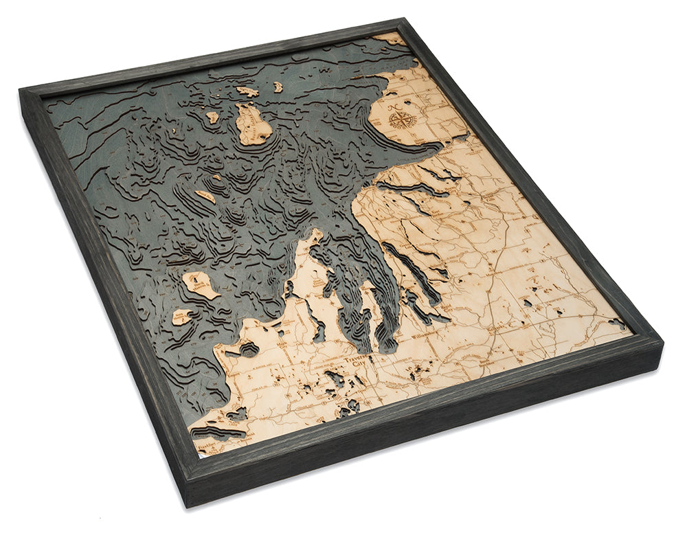 Northwest Michigan 3D wood map, light frame