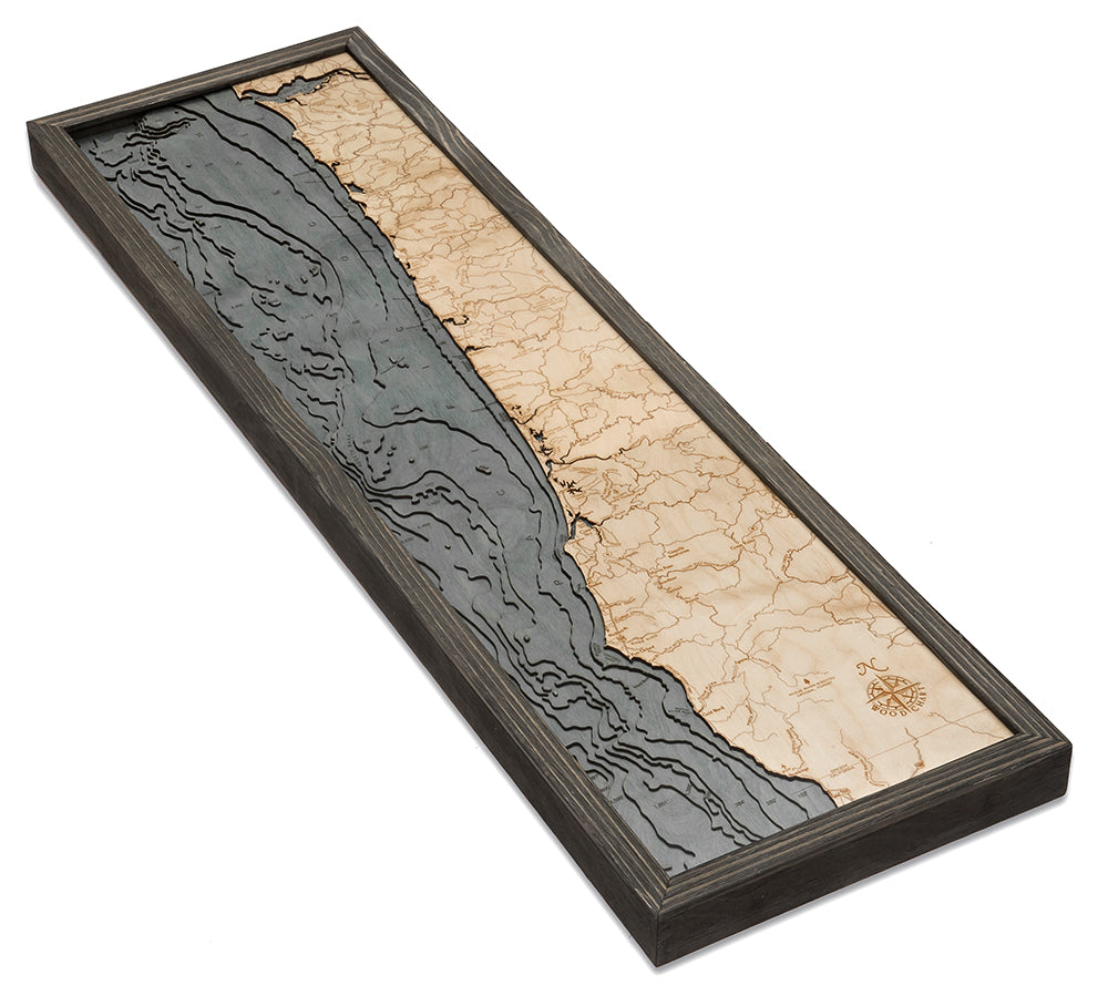 Oregon Coast 3D wood map, light frame