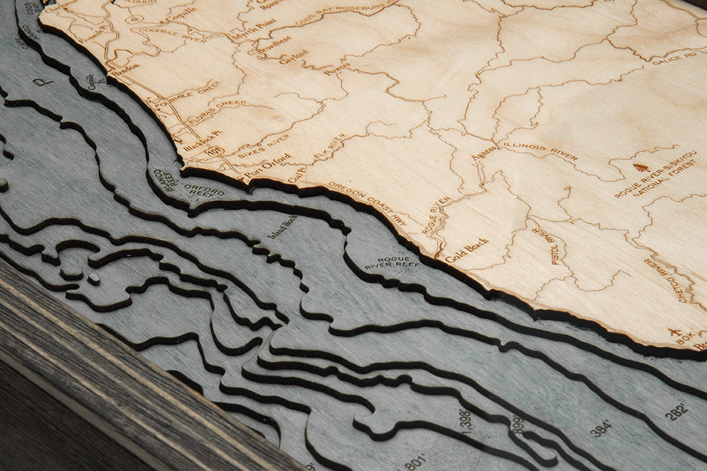 Oregon Coast 3D wood map, light frame