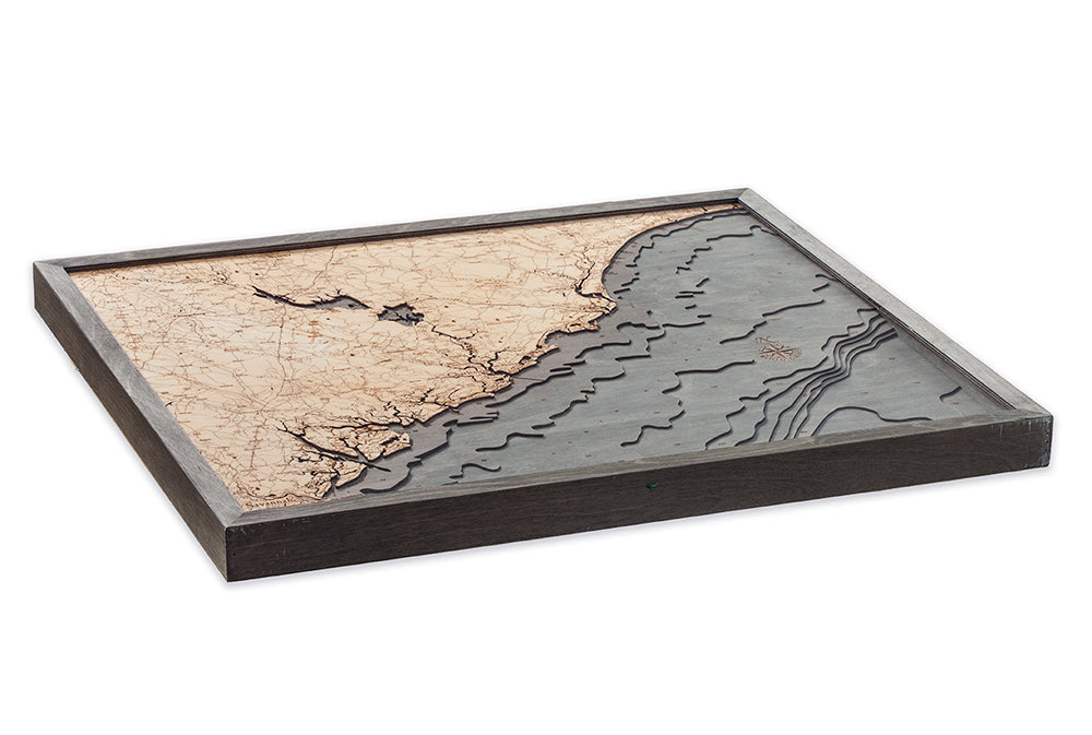 South Carolina Coast 3D wood map, light frame