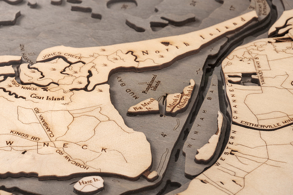 Myrtle Beach, South Carolina 3D wood map, light frame
