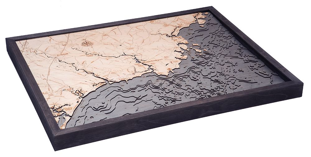 Kennebunkport, Maine 3D wood map, light frame