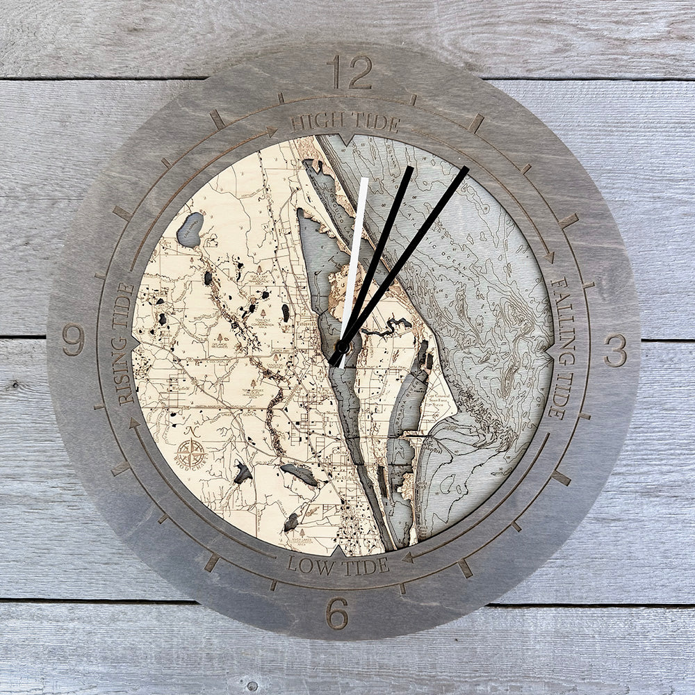 Cape Canaveral tide and time clock in laser-cut Baltic birch