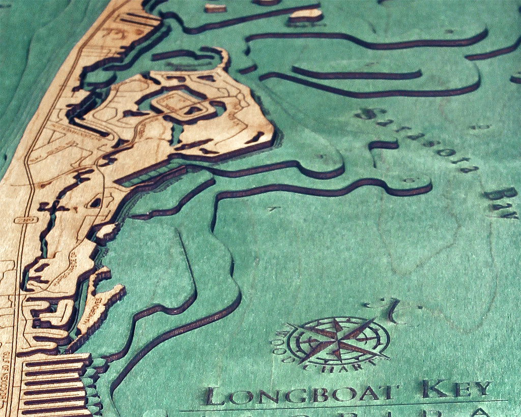 Longboat Key, Florida Wood Carved Topographic Depth Chart / Map