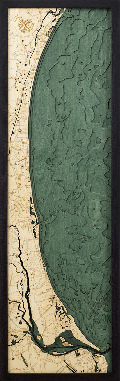 Myrtle Beach 3D wood map, dark frame