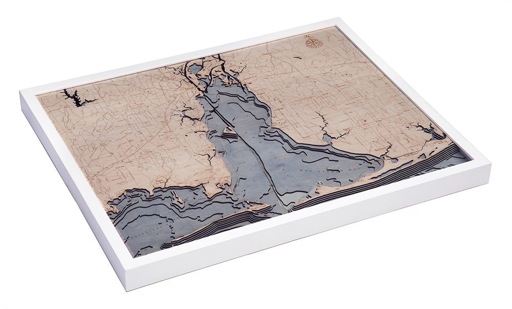 Mobile Bay 3D wood map, white frame