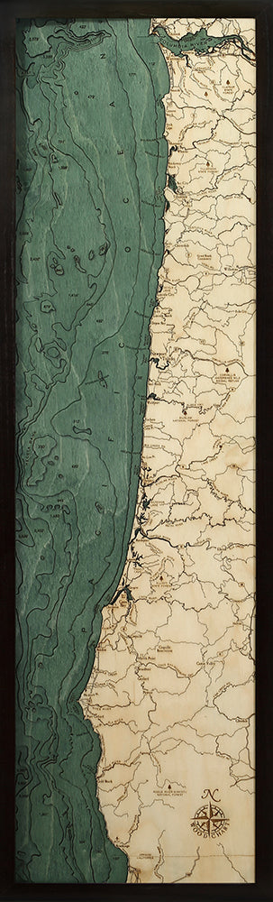 Oregon Coast 3D wood map, dark frame