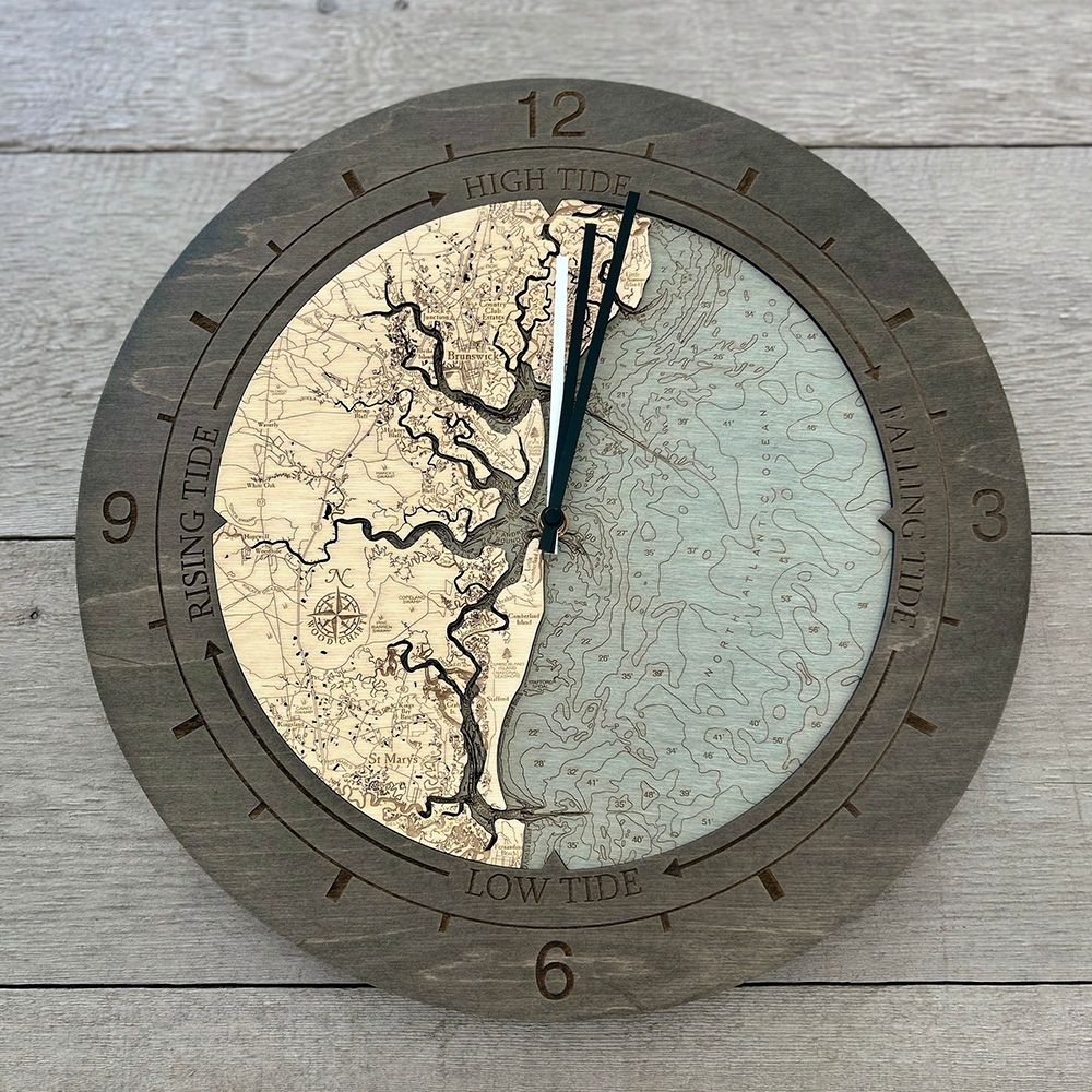 Jekyll Island to Cumberland Island tide and time clock in laser-cut Baltic birch