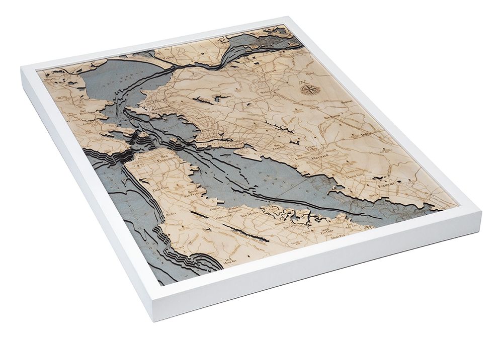 San Francisco, California 3D wood map, white frame