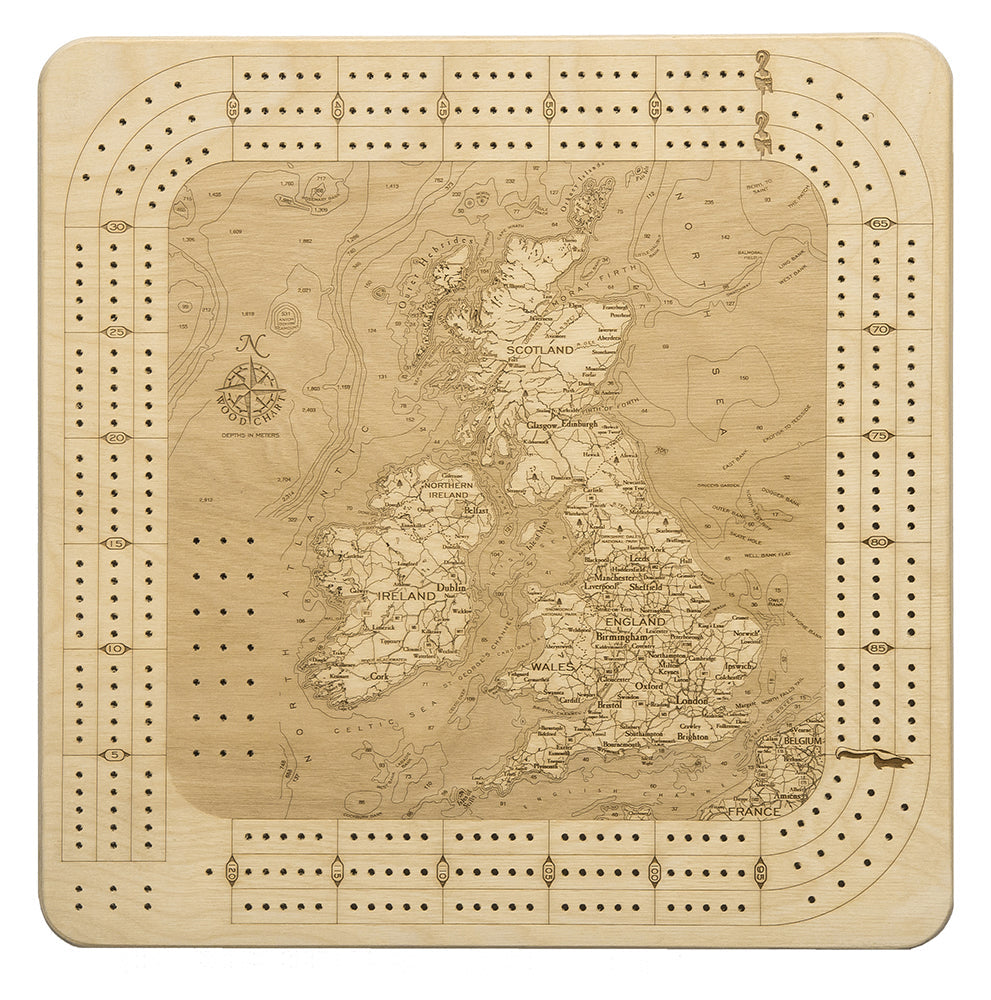United Kingdom wood cribbage board