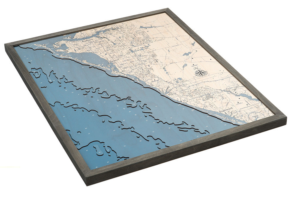 Longboat Key to Manasota Key UV-printed wood map, light frame