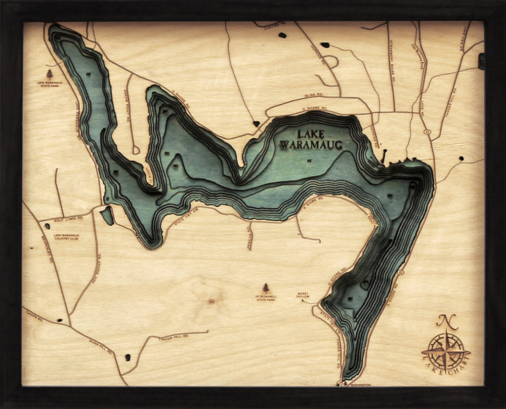 Lake Waramaug Wood Carved Topographic Depth Chart / Map