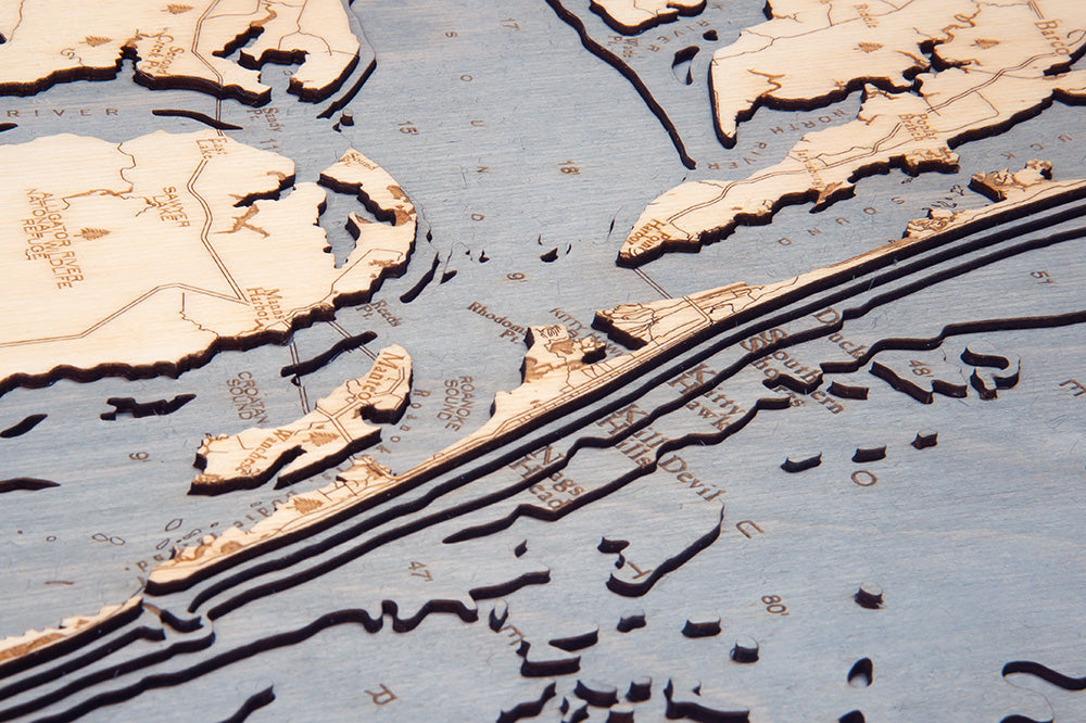 Outer Banks, North Carolina 3D wood map 24.5 x 31, white frame