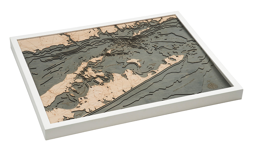East Long Island Sound 3D wood map, white frame
