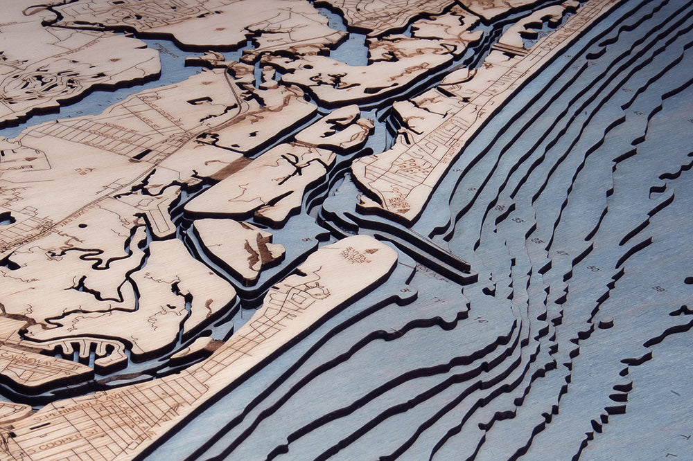 New Smyrna Beach 3D wood map, white frame