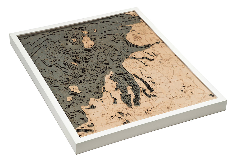 Northwest Michigan 3D wood map, white frame