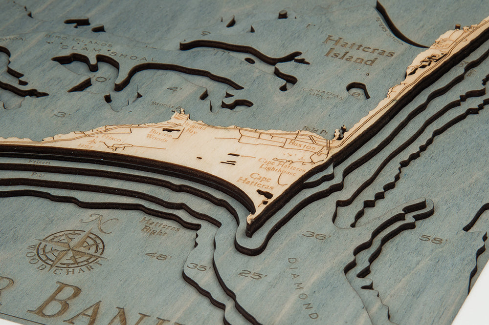 Outer Banks, North Carolina 3D wood map, white frame