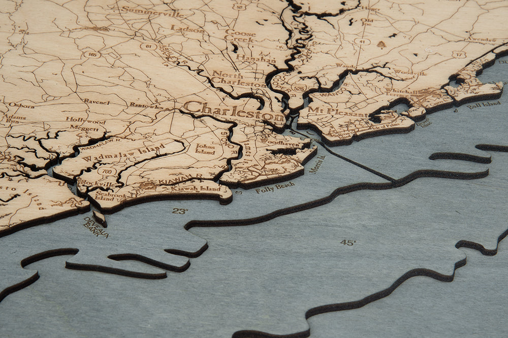 South Carolina Coast 3D wood map, white frame
