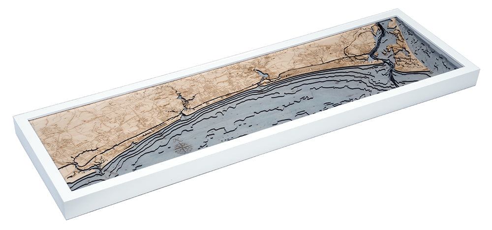 Sunset Beach to Cape Fear 3D wood map, white frame