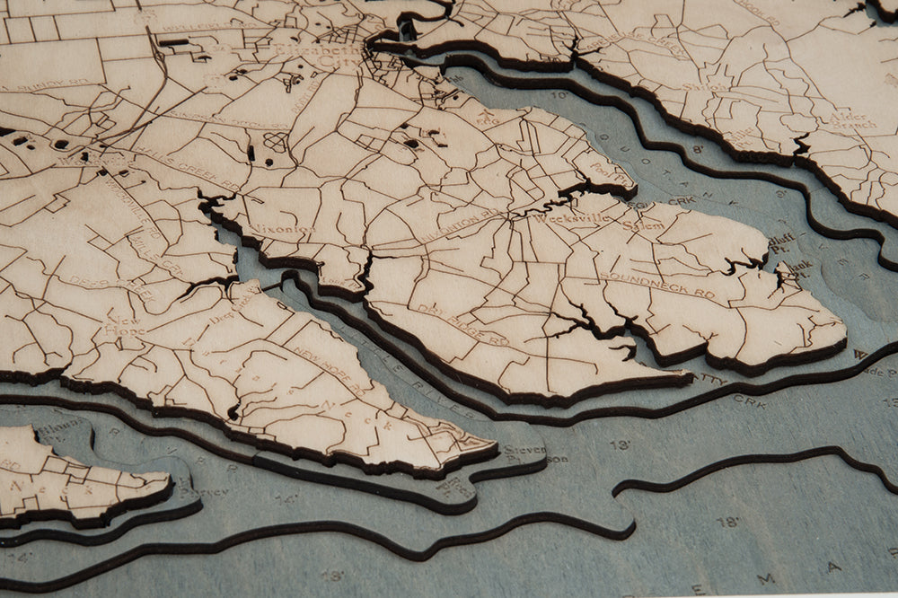 Virginia Beach to Kitty Hawk 3D wood map, white frame