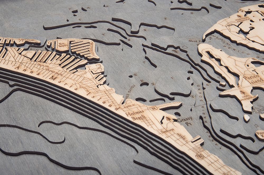 Anna Maria Island, Florida 3D wood map, light frame