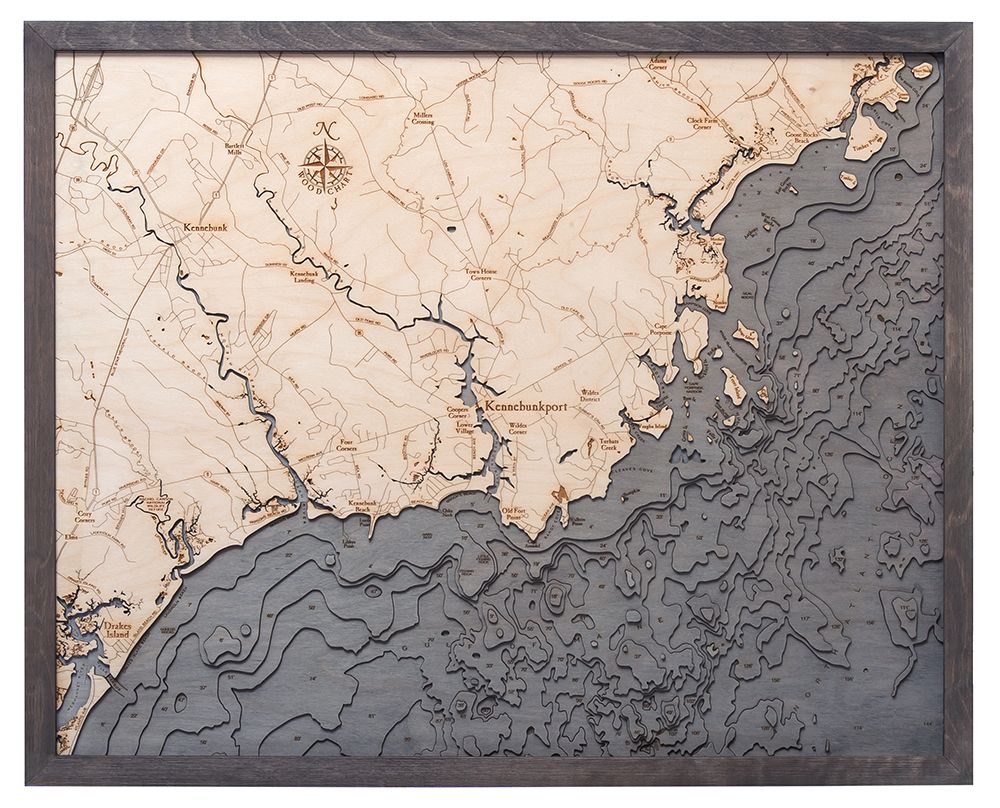 Kennebunkport, Maine 3D wood map, light frame