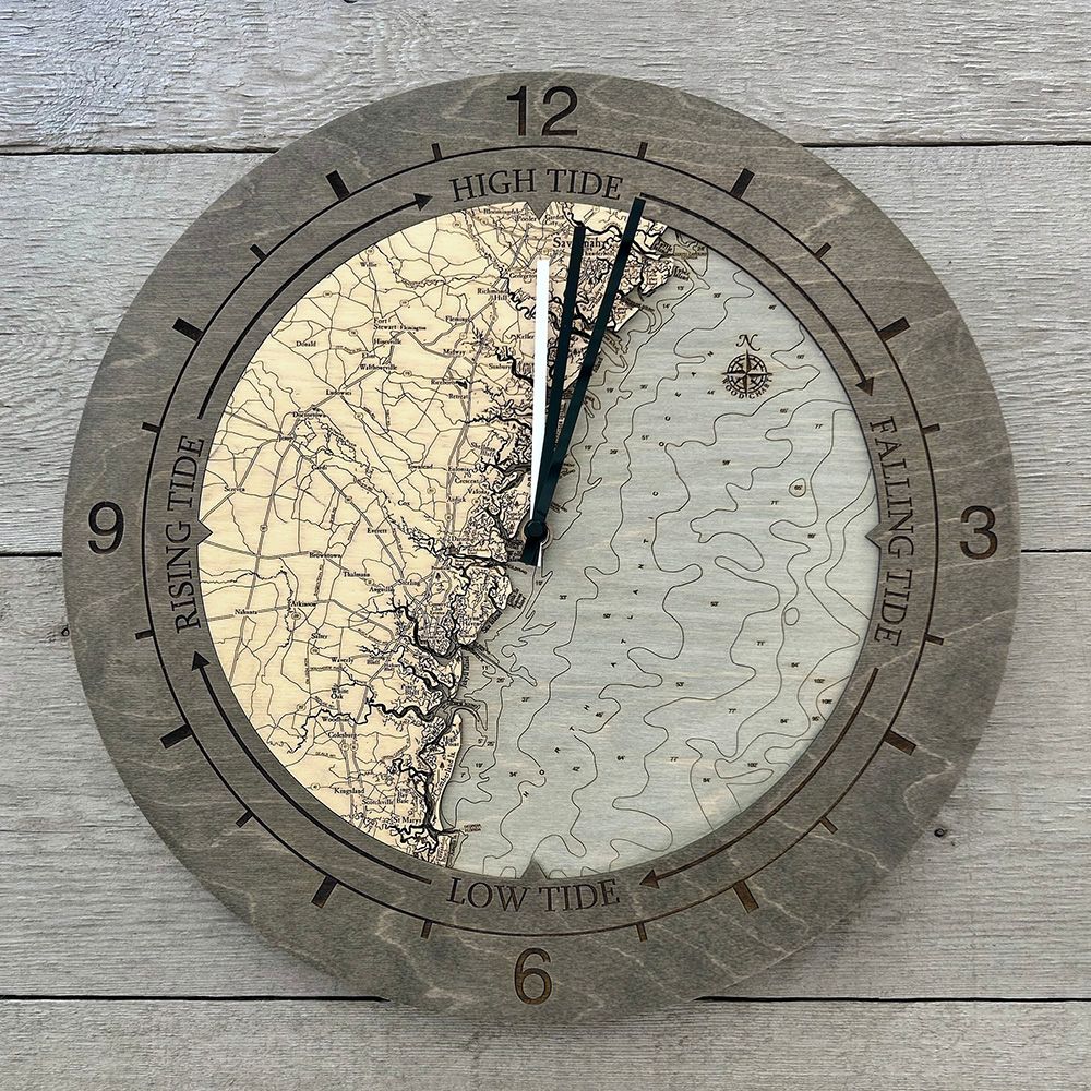 Georgia Coast tide and time clock in laser-cut Baltic birch