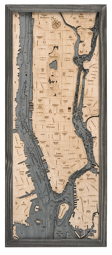Long Island, Manhattan Wood Carved Topographic Depth Chart / Map