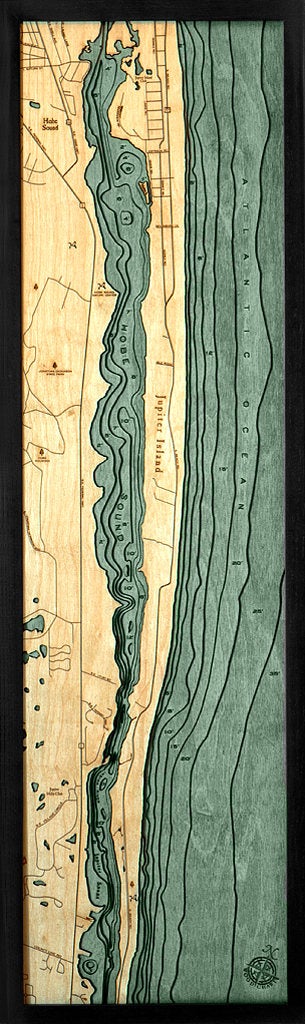 Jupiter Island Wood Carved Topographic Depth Chart / Map - Nautical Lake Art