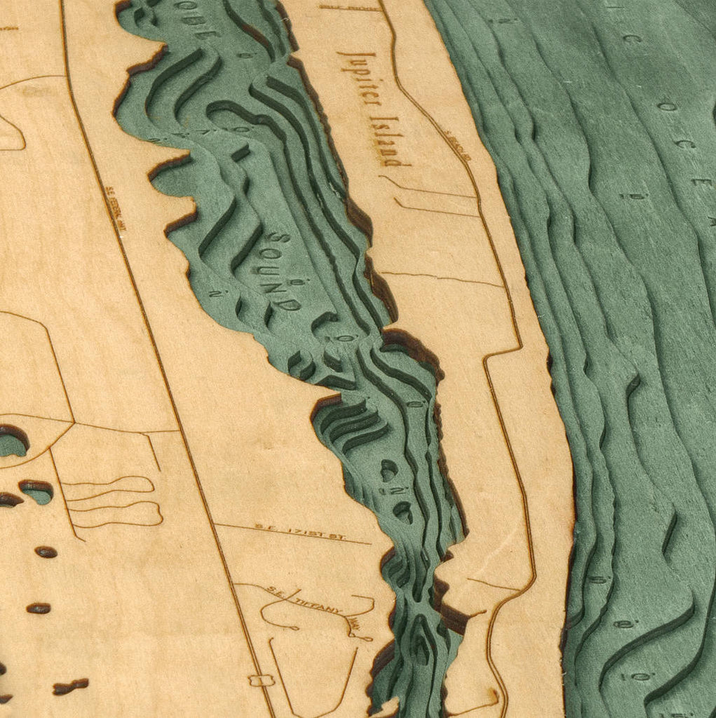 Jupiter Island Wood Carved Topographic Depth Chart / Map - Nautical Lake Art