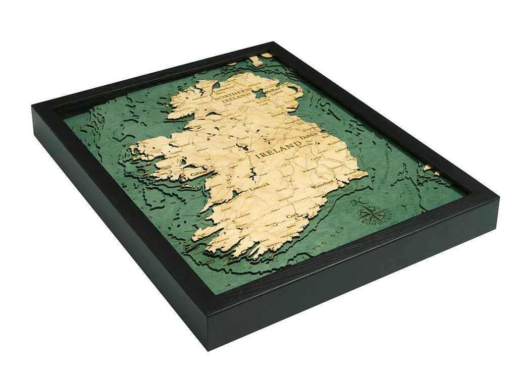 Ireland Wood Carved Topographic Depth Chart / Map - Nautical Lake Art
