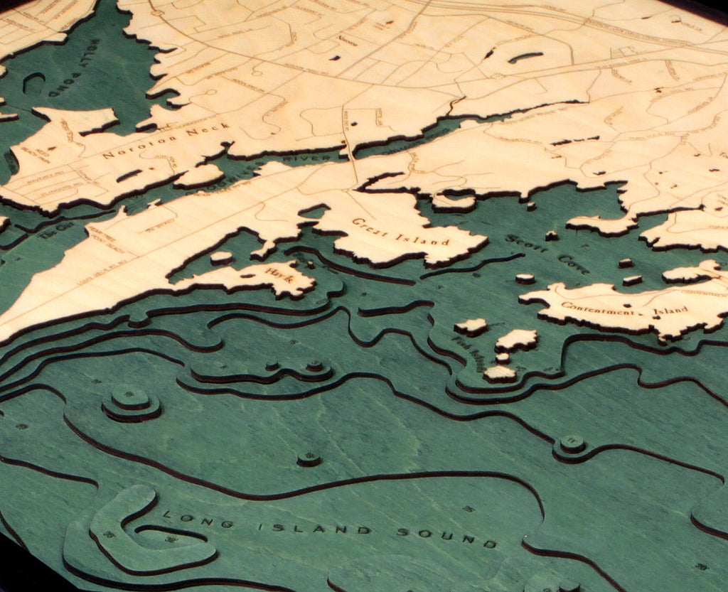 Darien Wood Carved Topographic Depth Chart / Map - Nautical Lake Art
