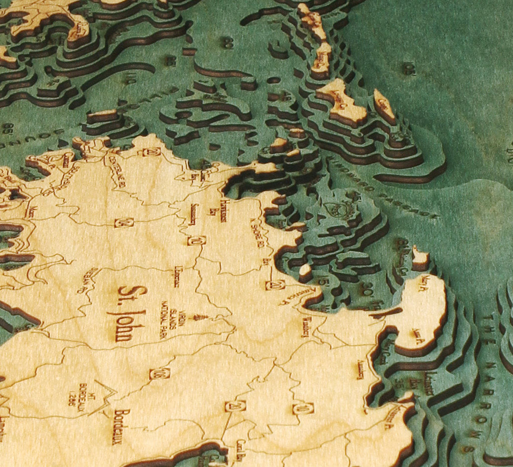 Virgin Islands Wood Carved Topographic Depth Chart / Map - Nautical Lake Art