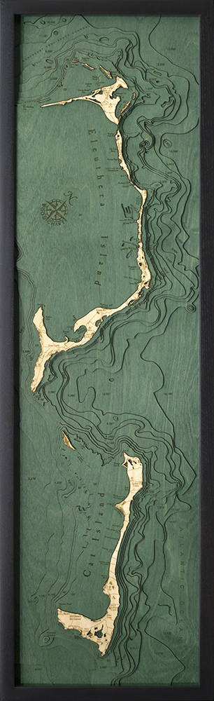 Eleuthera, Bahamas Wood Carved Topographic Depth Chart / Map - Nautical Lake Art