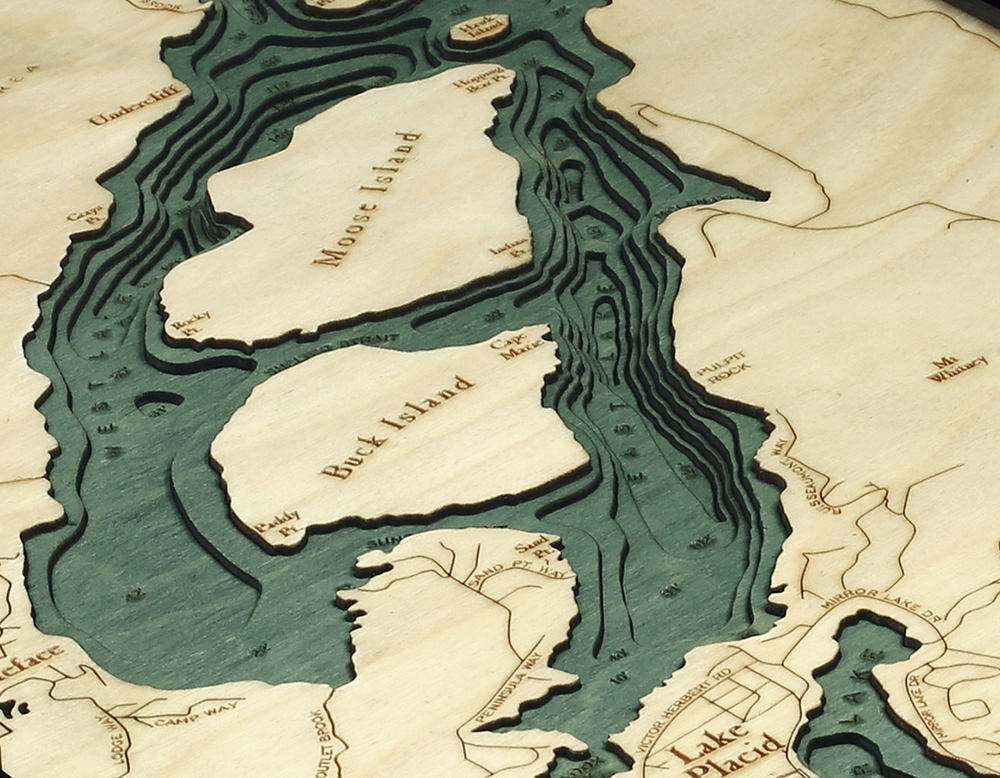 Lake Placid, NY Wood Carved Topographic Depth Chart / Map - Nautical Lake Art