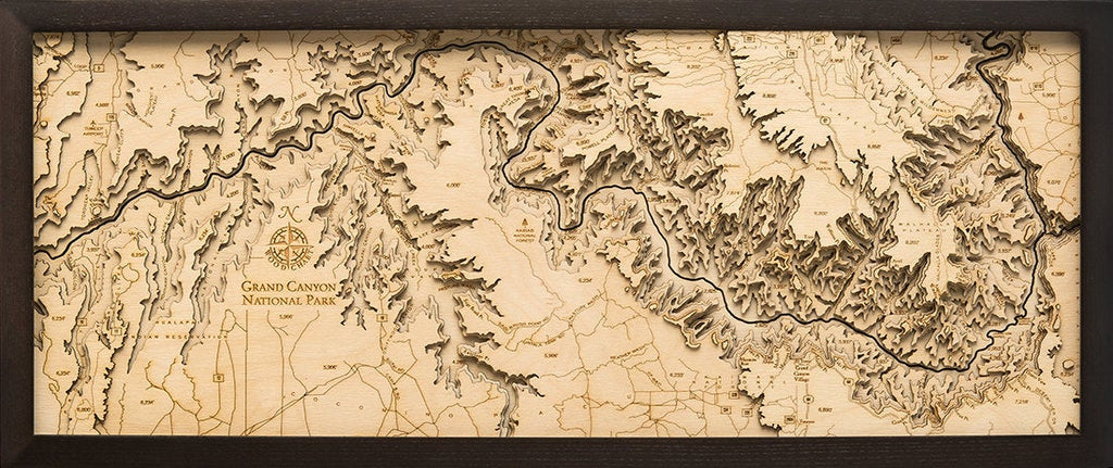 Grand Canyon Wood Carved Topographic Depth Chart / Map - Nautical Lake Art