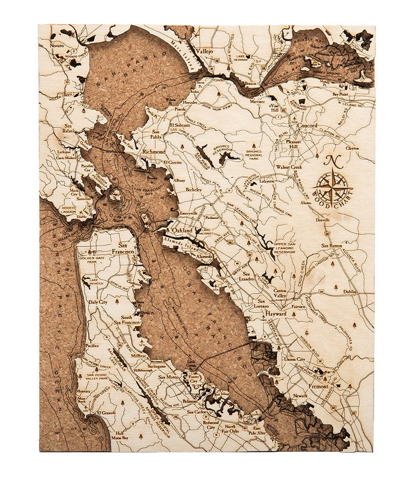 San Francisco Topographic Cork Decoration - Nautical Lake Art