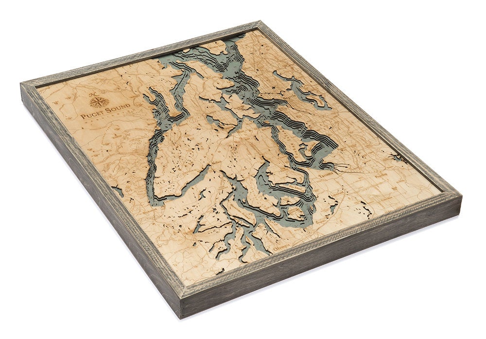 Puget Sound Wood Carved Topographic Map - Nautical Lake Art