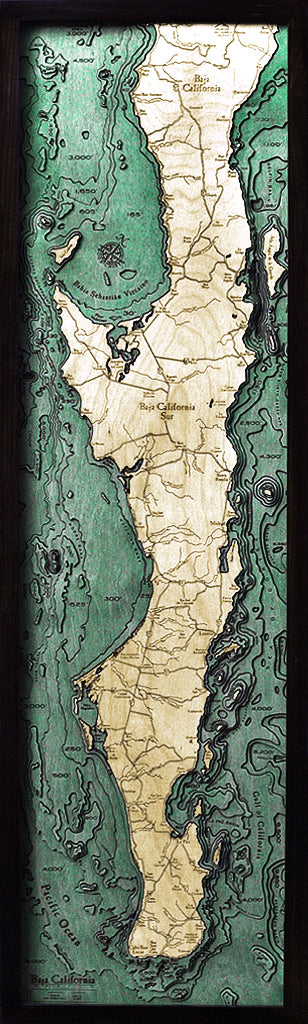 Baja California Wood Carved Topographic Depth Chart / Map