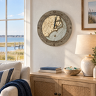 North Carolina Coast tide and time clock hanging on the wall in a coastal living room