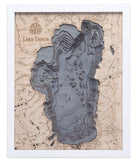Lake Tahoe, California 3D wood map, white frame
