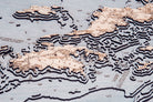 Virgin Islands, Caribbean 3D layered wood map in laser-cut Baltic birch, shown framed against a light wall