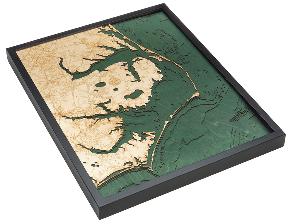 Outer Banks, North Carolina 3D wood map 24.5 x 31, dark frame