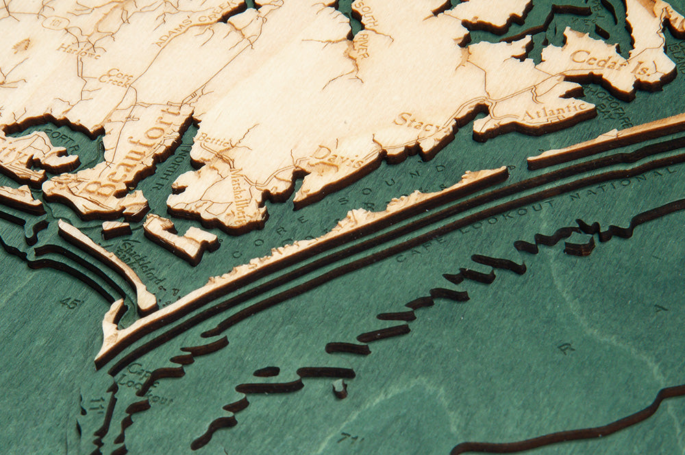 Outer Banks, North Carolina 3D wood map 24.5 x 31, dark frame