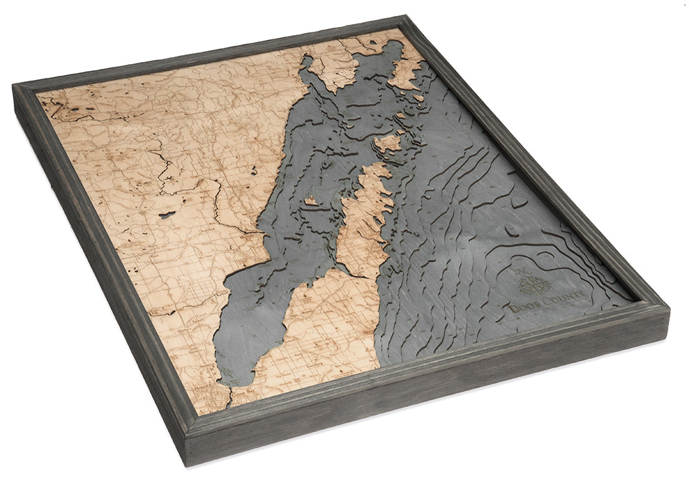 Door County, Wisconsin 3D wood map, light frame