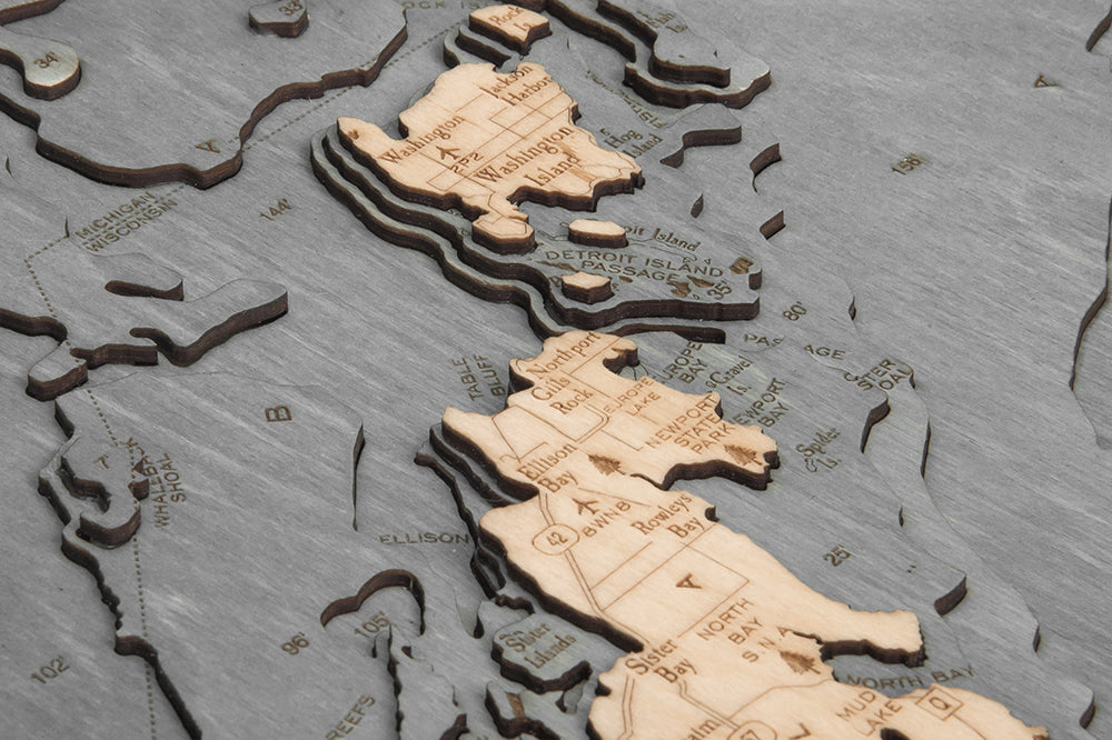 Door County, Wisconsin 3D wood map, light frame