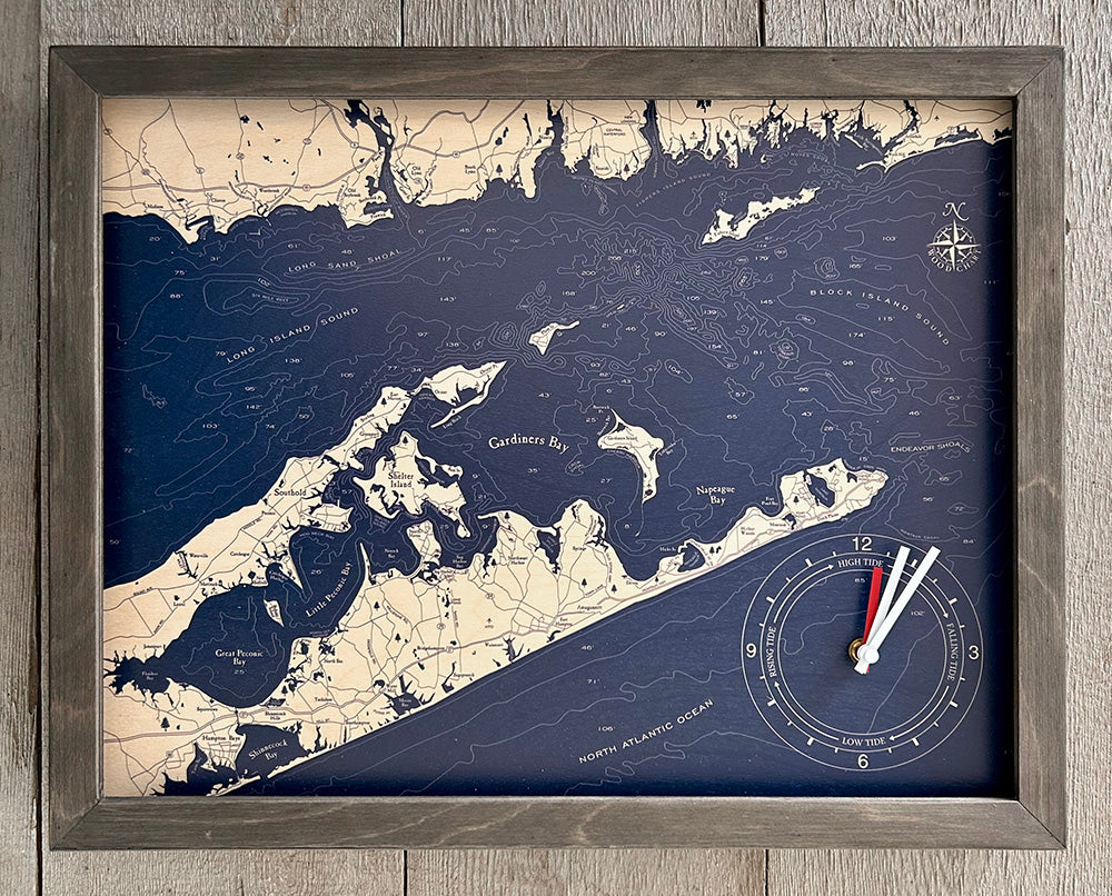 The Hamptons framed tide and time clock, light frame