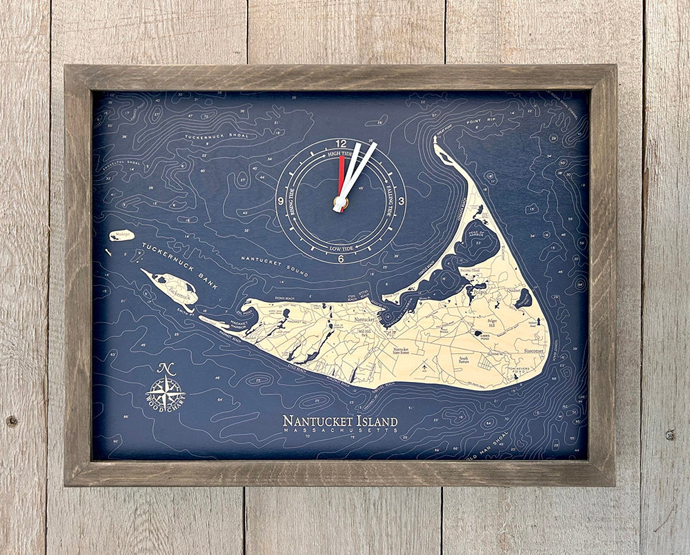 Nantucket framed tide and time clock, light frame